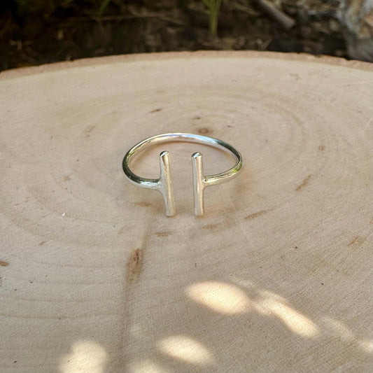 Double Bar Sterling Silver Ring, Open Band Rings, Geometric Bar Rings, Vertical Bar Ring, Handmade Parallel Bar Ring, Adjustable Ring