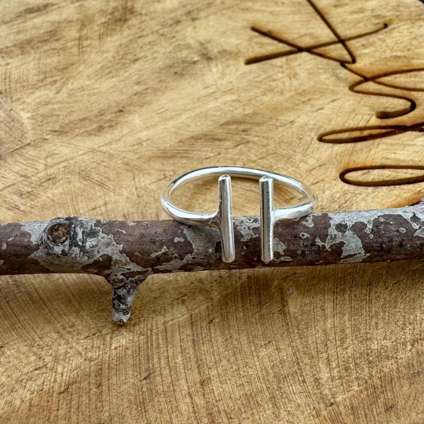 Double Bar Sterling Silver Ring, Open Band Rings, Geometric Bar Rings, Vertical Bar Ring, Handmade Parallel Bar Ring, Adjustable Ring