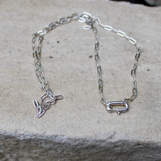 Paperclip Chain Necklace with Charms and Gemstone, Carabiner necklace, Personalized Gift