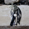 Dream Catcher White Turquoise Leather Purse Tassel, Feather & Cross Charm, Western Accessory, Leather Beaded Handbag Charm Tassel