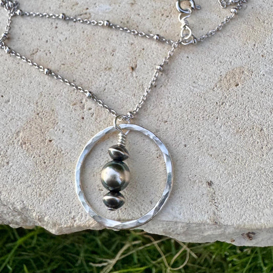 Sterling Silver Satellite Chain Necklace with Navajo Pearls Pendant