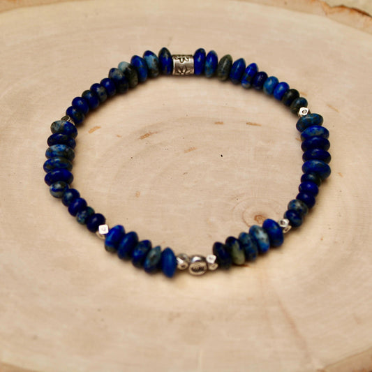 Stretch Lapis Bracelet with Sterling Silver Evil Eye Charm, Stretch Bracelet, Natural Gemstone Jewelry, Handmade Gift