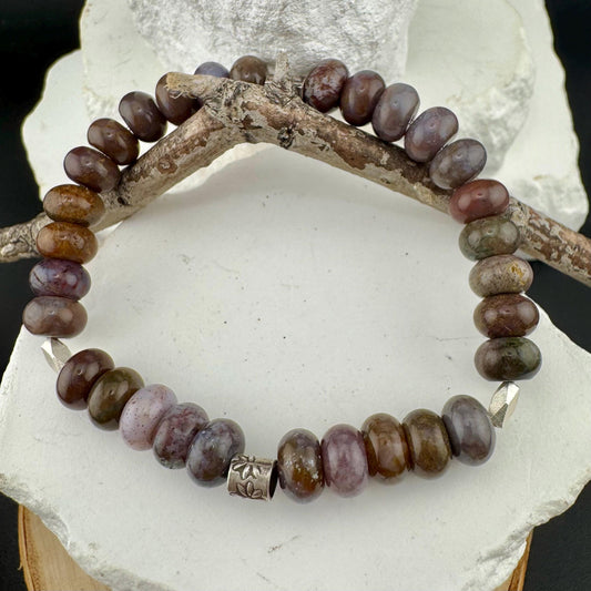 Stretch Seam Agate Gemstone Stretch Bracelet with Sterling Silver, Stretch Bracelet, Natural Gemstone Jewelry, Handmade Bracelet