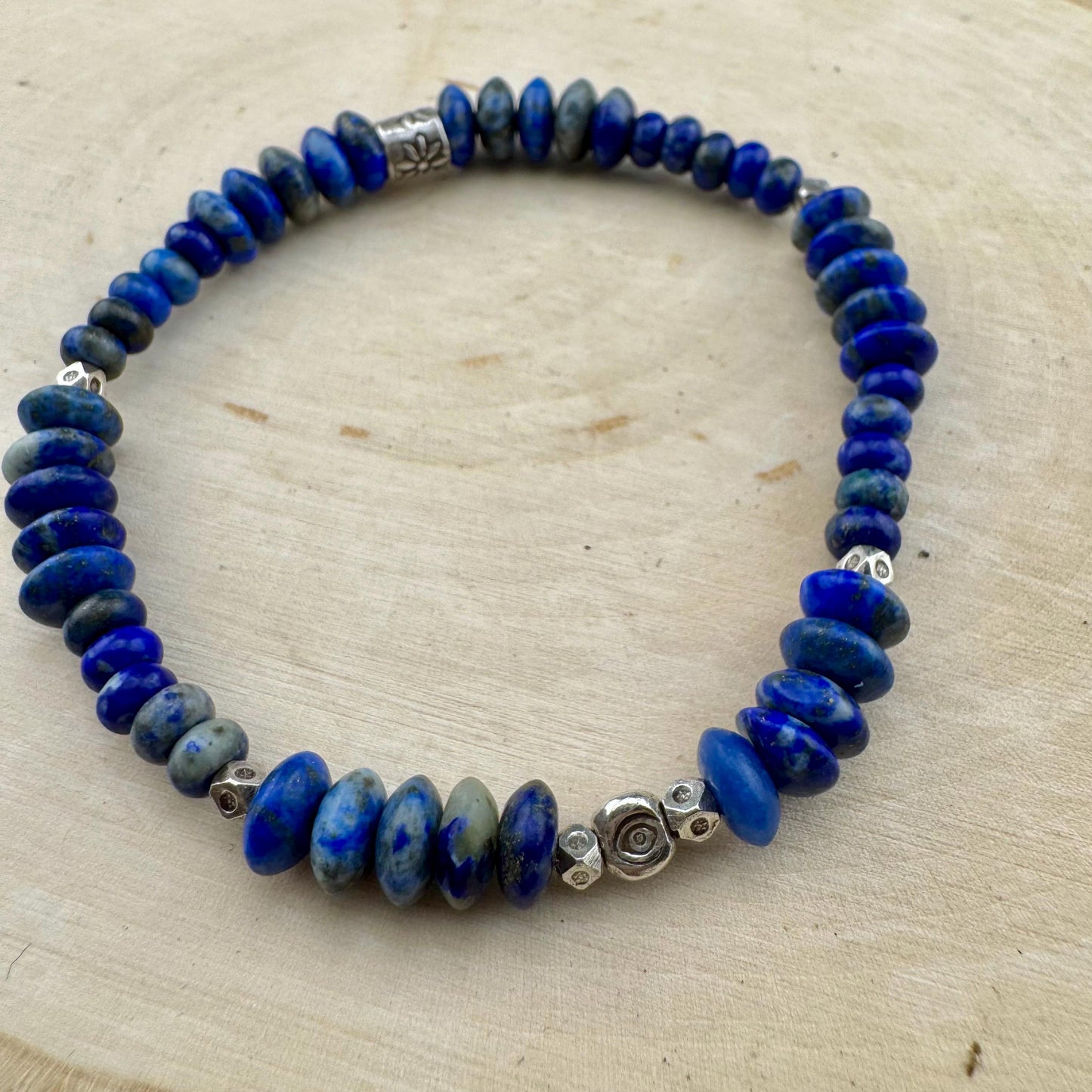 Stretch Lapis Bracelet with Sterling Silver Evil Eye Charm, Stretch Bracelet, Natural Gemstone Jewelry, Handmade Gift