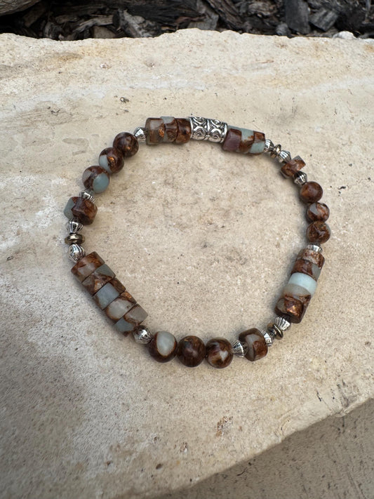 Stretch Impression Jasper Bracelet with Sterling Silver, Stretch Bracelet, Natural Gemstone Jewelry, Handmade Bracelet