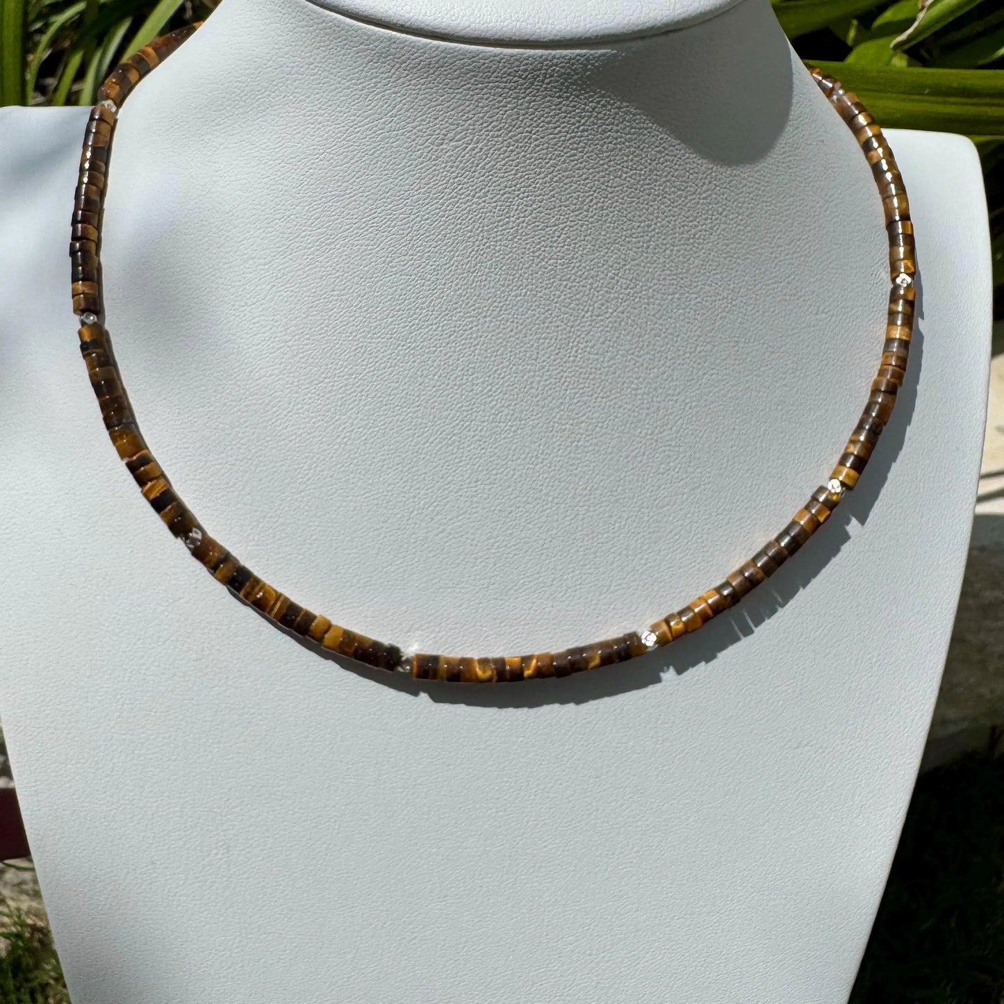 Tiger's Eye Sterling Silver Beaded Necklace: Gemstone Choker