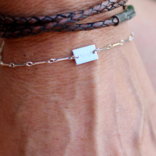 Sterling Silver Angel Wing Connector Bracelet – Dainty Bar & Ring Chain | Minimalist Stackable Jewelry