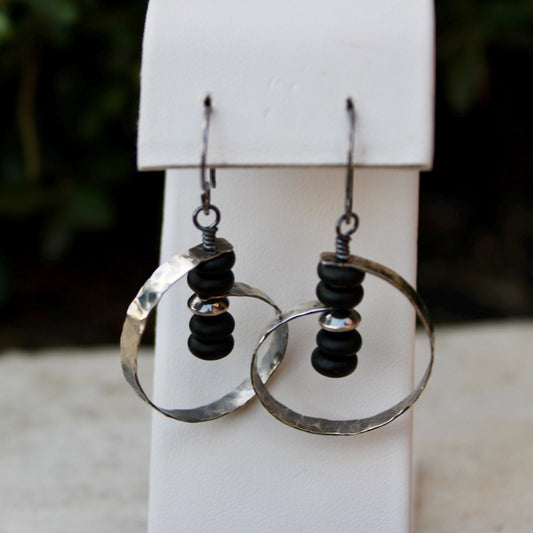 Navajo Pearl Black Onyx Earrings in Sterling Silver | Handcrafted Onyx Jewelry