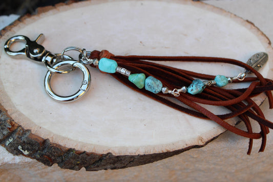 Tribal Feather Purse Tassel - Handcrafted Southwestern Leather Accessory