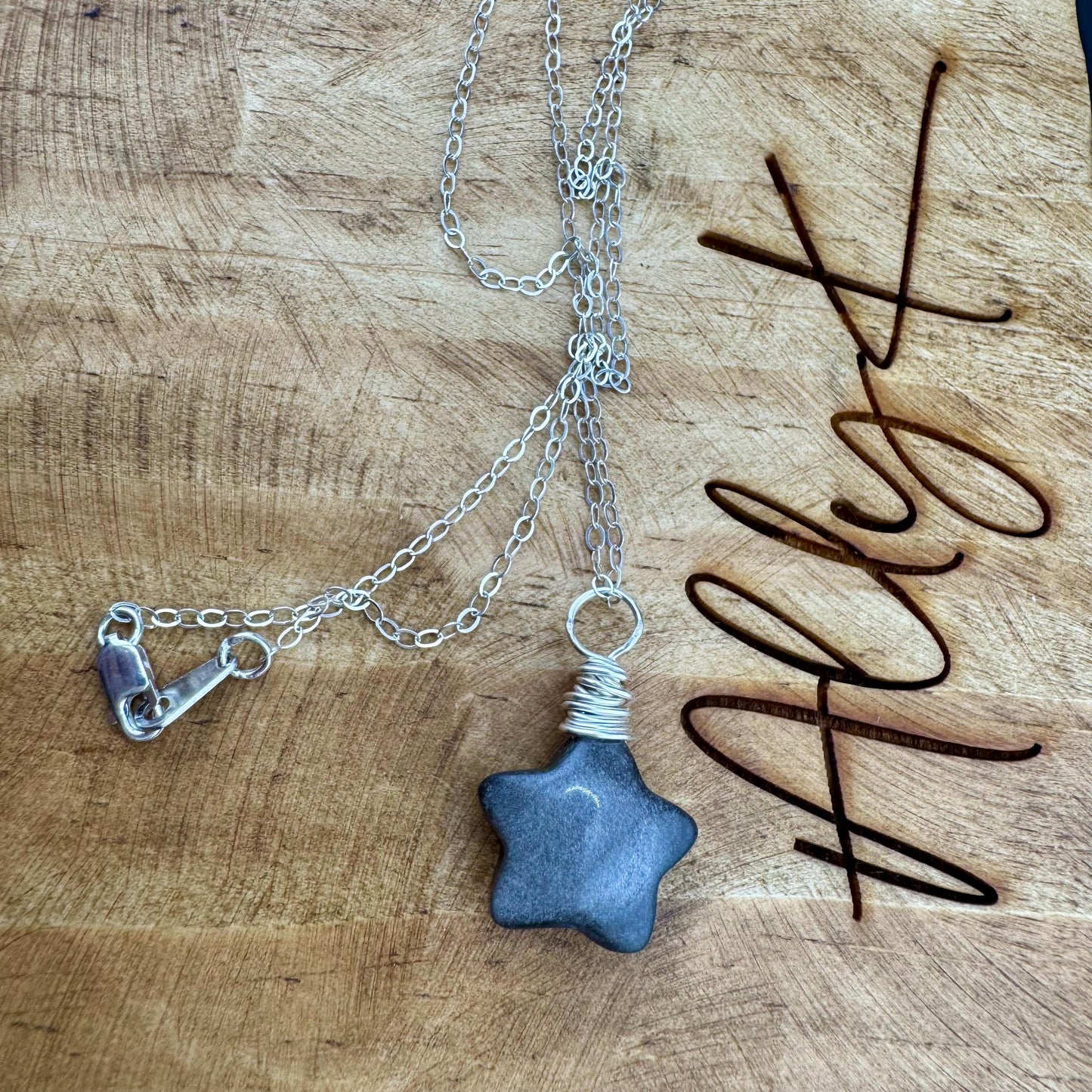 Obsidian Gemstone Puffy Star Necklace, Star Pendant, Obsidian Necklace, Gemstone Jewelry, Celestial Necklace, Black Stone