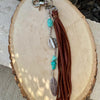 Tribal Oval Charm, Raw Turquoise Pebble Stone Purse Tassel, Southwestern Tassel, Turquoise Keychain, Leather Handbag Accessory