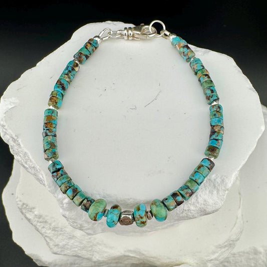 Turquoise Sterling Silver Bracelet, Evil Eye Charm Bracelet, Sterling Jewelry, Gemstone Bracelet, Turquoise Jewelry