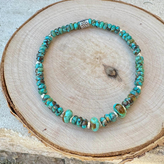 Stretch Kingman Turquoise Sterling Silver Stretch Bracelet, Natural Gemstone Jewelry, Turquoise Jewelry