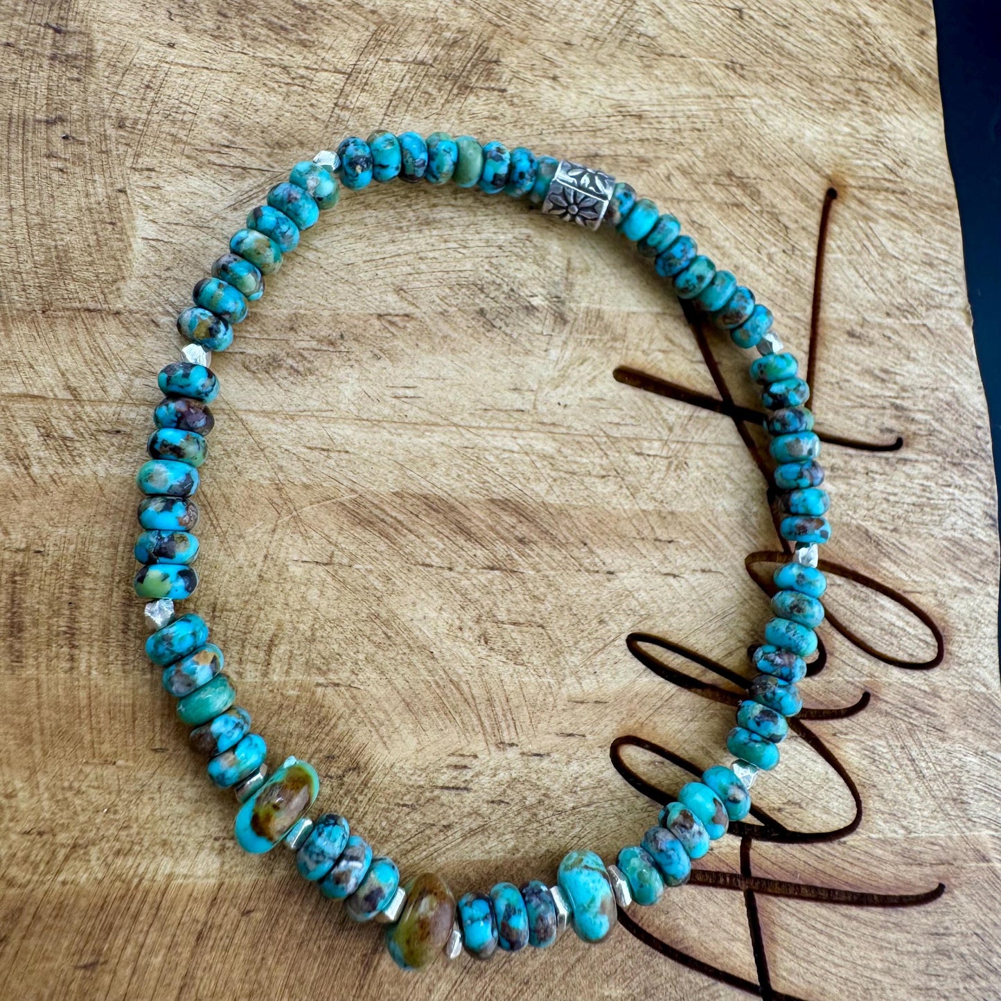 Stretch Kingman Turquoise Sterling Silver Stretch Bracelet, Natural Gemstone Jewelry, Turquoise Jewelry