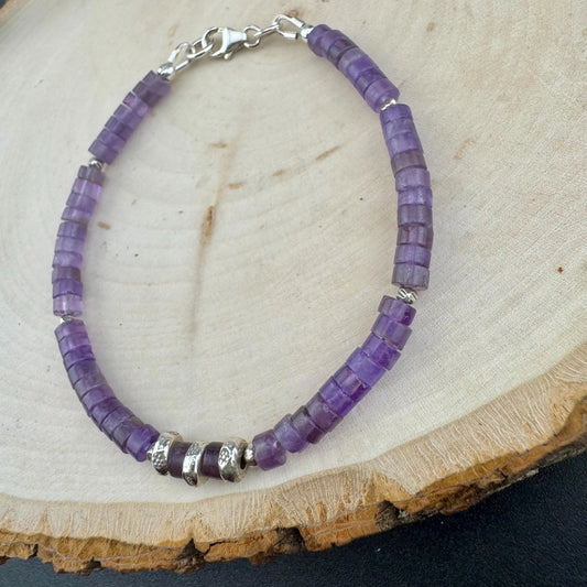 Purple Amethyst Sterling Silver Bracelet – Dainty Gemstone Bracelet for Everyday Style