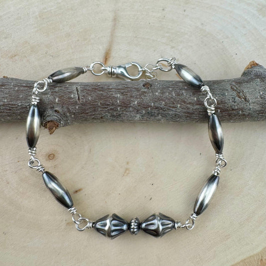 Navajo Pearl Wire Wrapped Bracelet, Sterling Silver Beaded Bracelet, Southwestern Jewelry, Handmade Bracelet