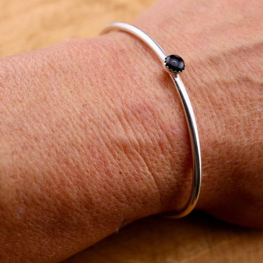 Sterling Silver Black Onyx Cuff Bracelet, Silver Jewelry, Adjustable Bracelet