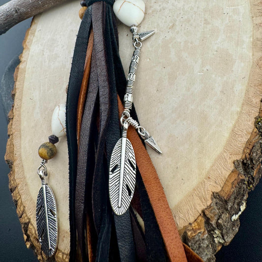 White Turquoise Heart Leather Tassel Charm for Southwest Purse Accessory