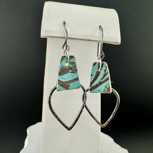 Turquoise Leather Earrings, Teardrop Earrings, Hammered Style, Genuine Leather Earrings, Women's Gift, Stylish Jewelry