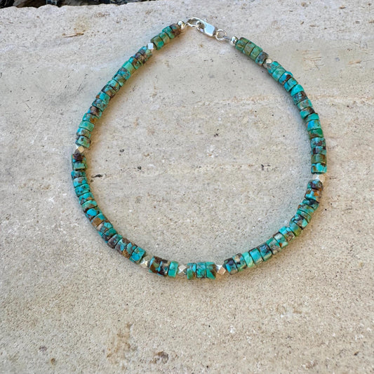 Turquoise Sterling Silver Ankle Bracelet, Sterling Silver Ankle Jewelry, Gemstone Ankle Bracelet