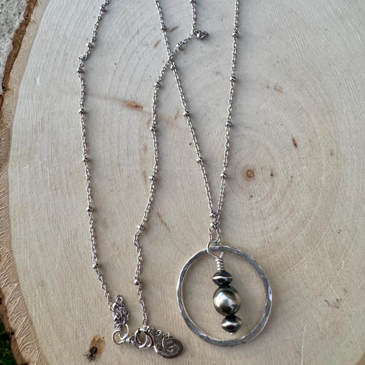 Sterling Silver Satellite Chain Necklace with Navajo Pearls Pendant