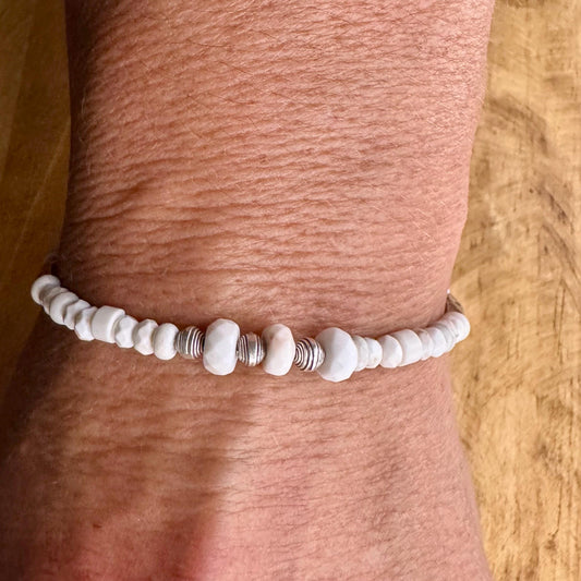 Stretch White Turquoise Bracelet - Sterling Silver Gemstone Jewelry