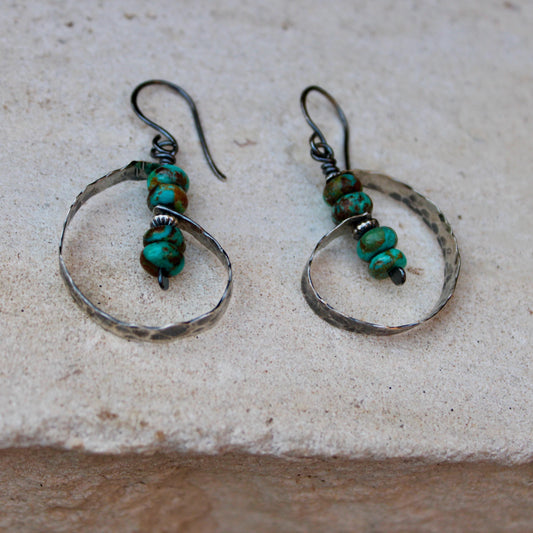 Turquoise Navajo Pearl Sterling Silver Earrings, Handmade Jewelry, Turquoise Jewelry, Gemstone Earrings