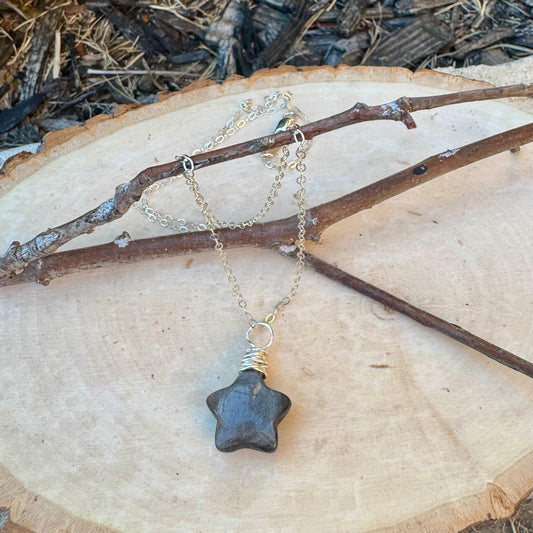 Obsidian Gemstone Puffy Star Necklace, Star Pendant, Obsidian Necklace, Gemstone Jewelry, Celestial Necklace, Black Stone
