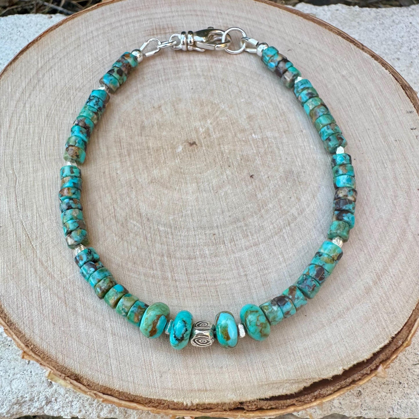 Turquoise Sterling Silver Bracelet, Evil Eye Charm Bracelet, Sterling Jewelry, Gemstone Bracelet, Turquoise Jewelry