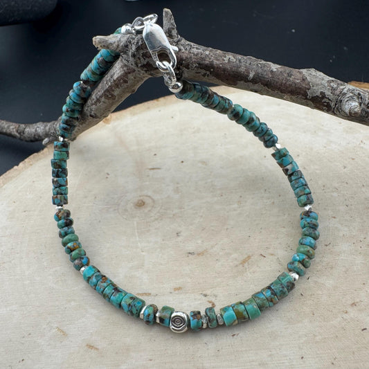 Turquoise Sterling Silver Anklet, Evil Eye Beaded Bracelet, Sterling Jewelry, Gemstone Ankle Bracelet, Turquoise Jewelry