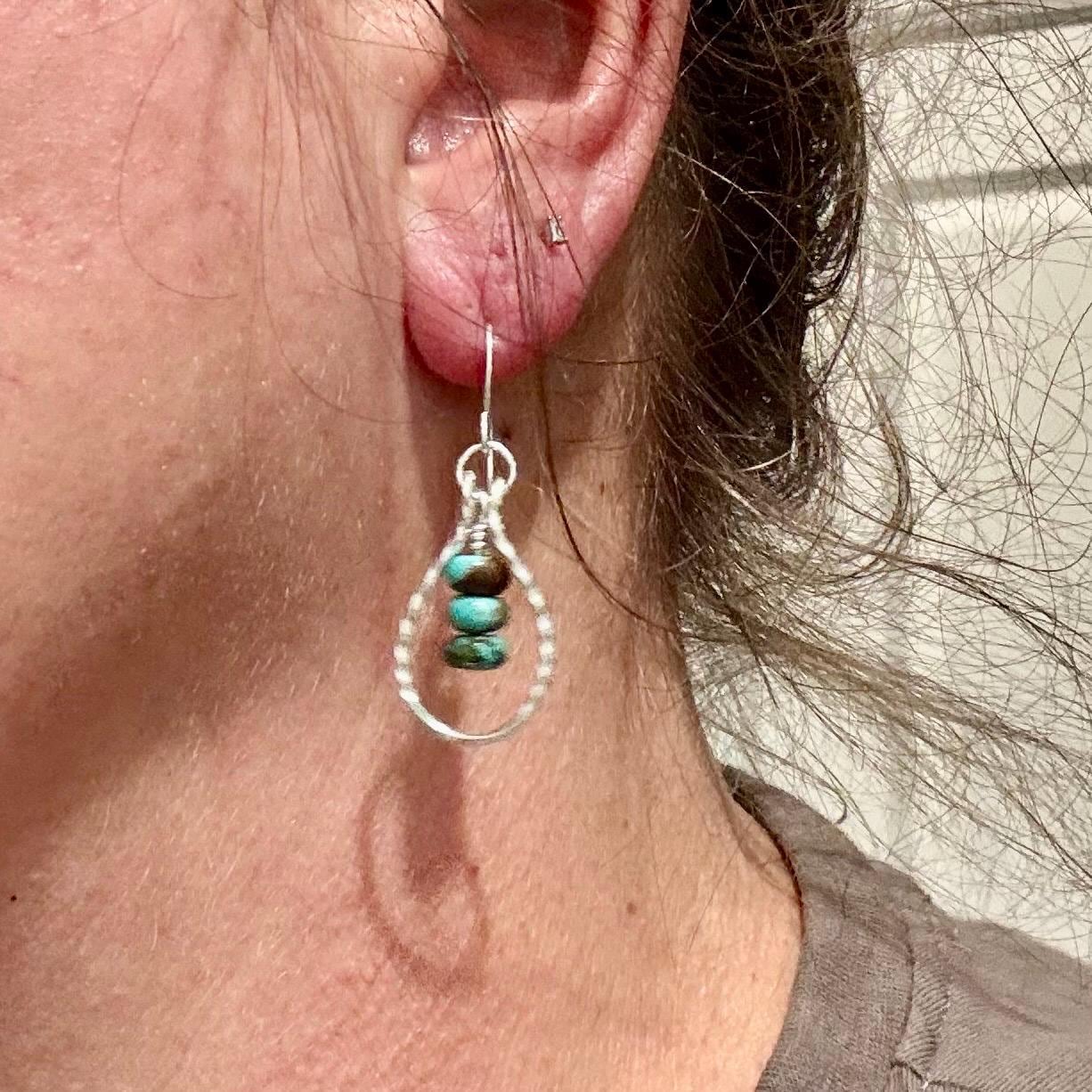 Sterling Silver Kingman Turquoise Teardrop Earrings - Twisted Wire Women's Jewelry