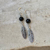 Obsidian Feather Dangle Earrings, Sterling Silver Handmade Jewelry