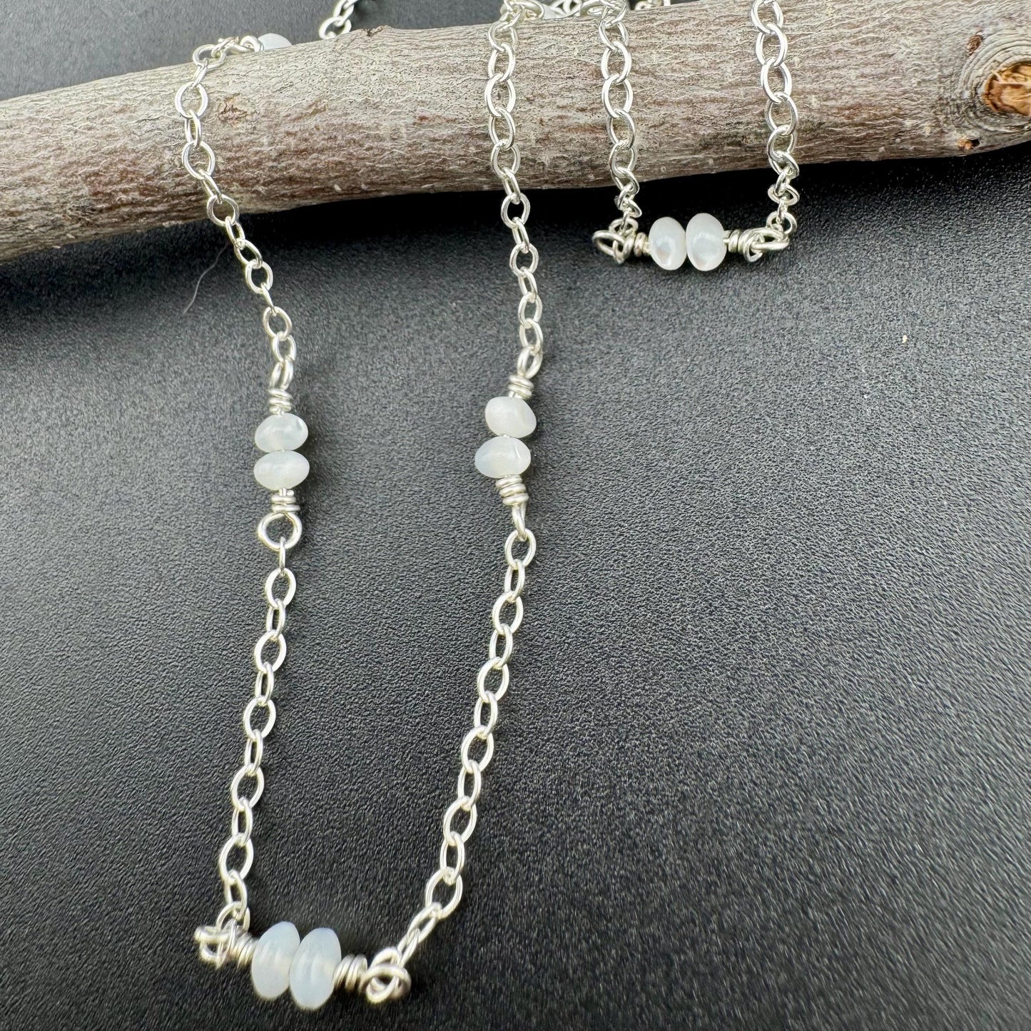 Sterling Silver Cable Chain with Mother of Pearl Spacer Necklace, Pearl Jewelry, Unique Gemstone Necklace