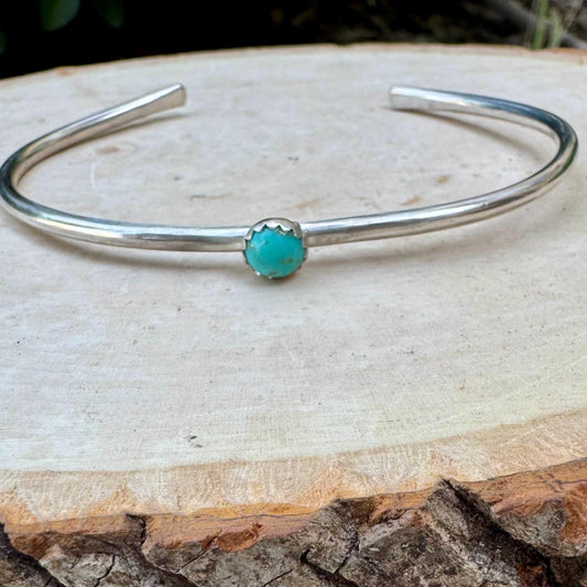 Sterling Silver Dainty Turquoise Bracelet - Handmade Adjustable Cuff Jewelry