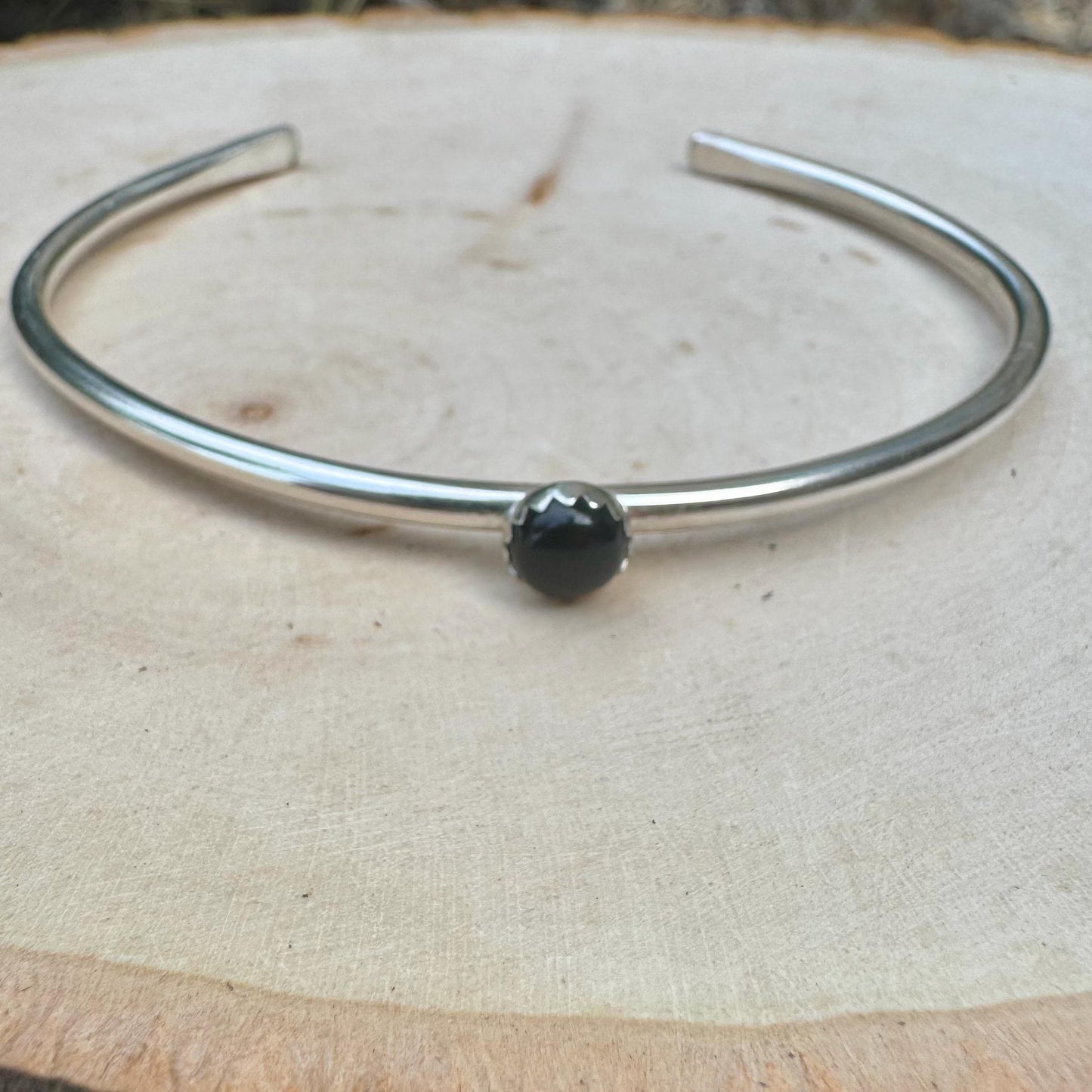 Sterling Silver Black Onyx Cuff Bracelet, Silver Jewelry, Adjustable Bracelet