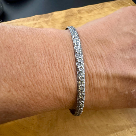 Sterling Silver Floral Bracelet, Nature Inspired Jewelry, Flower Cuff Bracelet