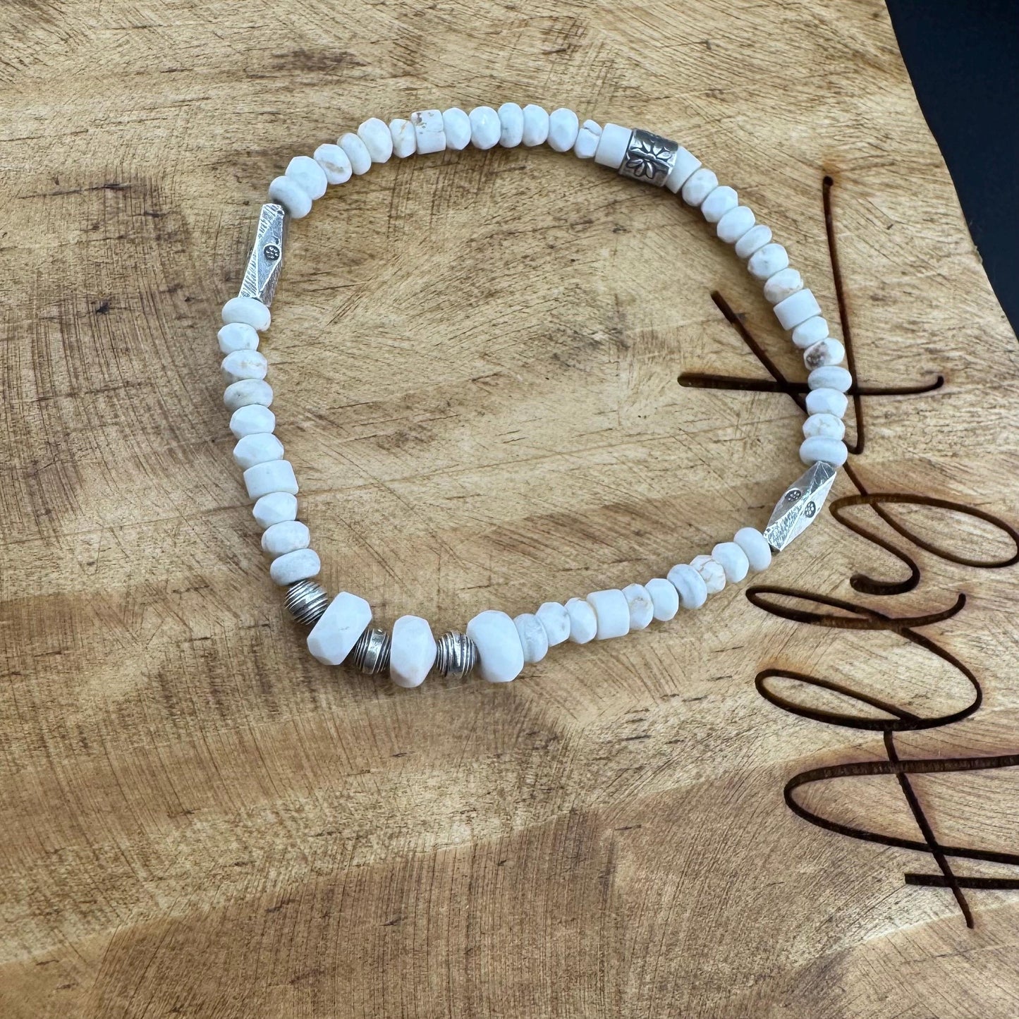 Stretch White Turquoise Bracelet - Sterling Silver Gemstone Jewelry