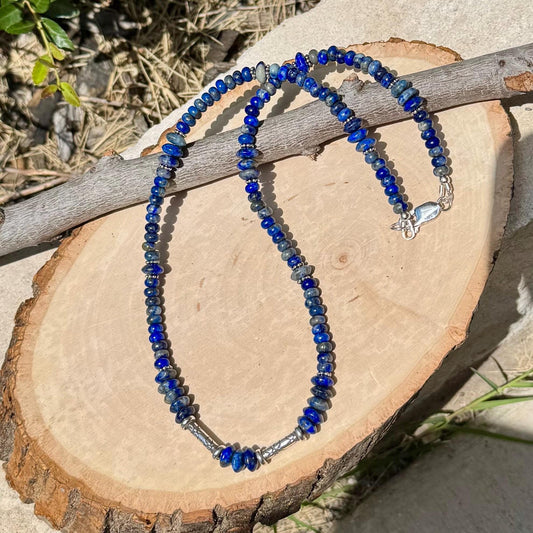 Lapis Lazuli Gemstone Sterling Silver Choker Necklace - Blue Gemstone Jewelry