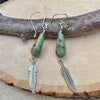 African Turquoise Gemstone Feather Dangle Earrings in Sterling Silver