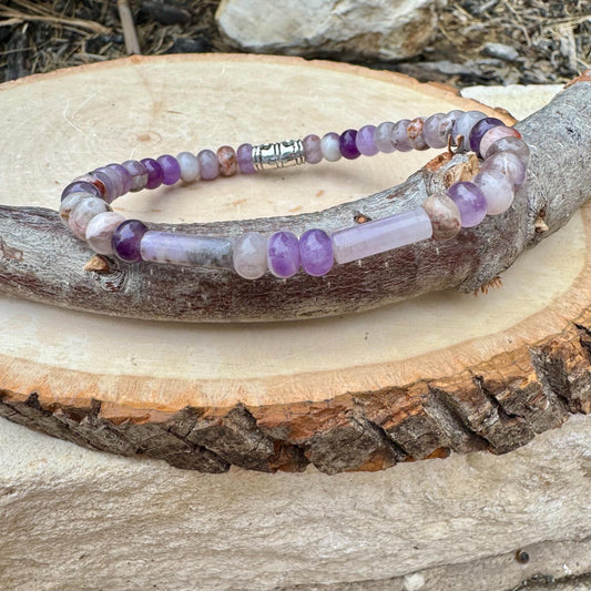 Natural Gemstone Chevron Amethyst Bracelet - Stretch Design