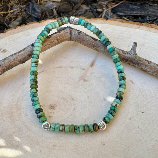 Stretch African Turquoise Sterling Silver Stretch Bracelet, Natural Gemstone Jewelry, Turquoise Jewelry