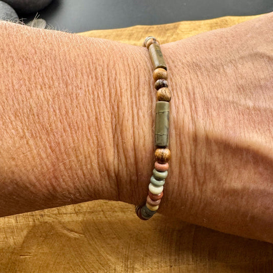 Picasso Red Creek Jasper Natural Gemstone Bracelet - Stretch Design
