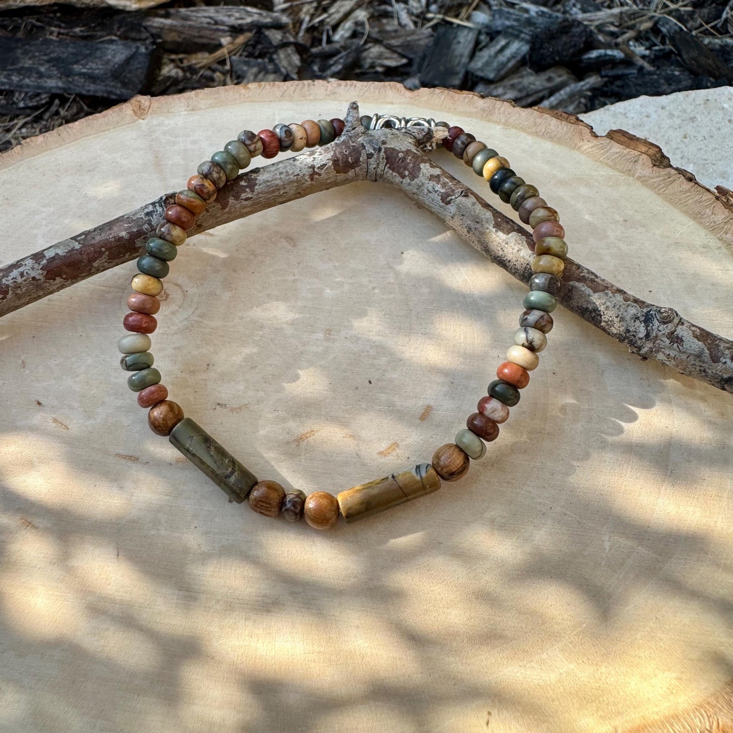 Picasso Red Creek Jasper Natural Gemstone Bracelet - Stretch Design