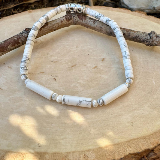 Natural Gemstone White Howlite Bracelet - Stretch Design