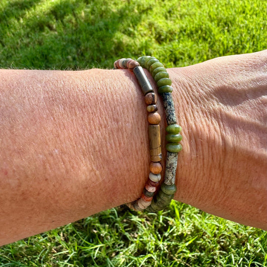 Natural Russian Jade and African Turquoise Stretch Bracelet- Natural Gemstone Jewelry