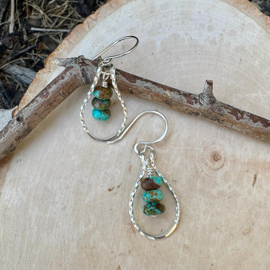 Sterling Silver Kingman Turquoise Teardrop Earrings - Twisted Wire Women's Jewelry