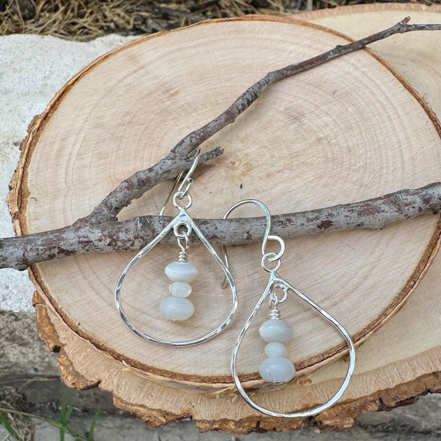 Teardrop Mother of Pearl Gemstone Earrings, Sterling Silver Dangle - Unique Gift For Her