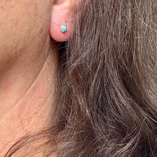 Serrated Bezel Kingman Turquoise Stud Earrings, Elegant Sterling Silver Jewelry