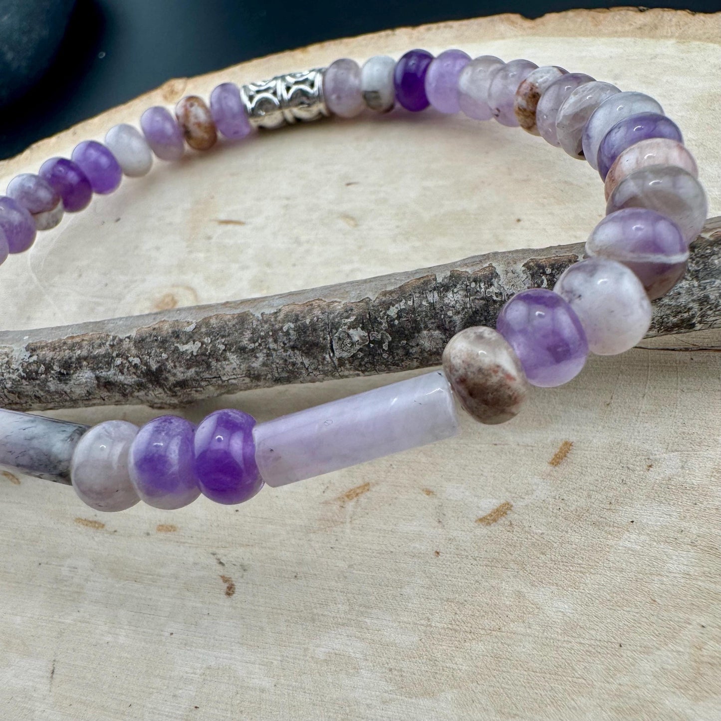 Natural Gemstone Chevron Amethyst Bracelet - Stretch Design