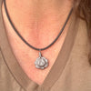 Hand Carved Silver Obsidian Lotus Pendant Leather Necklace - Artisan Jewelry